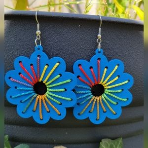 Handmade Multicolor Flower Wood Earrings